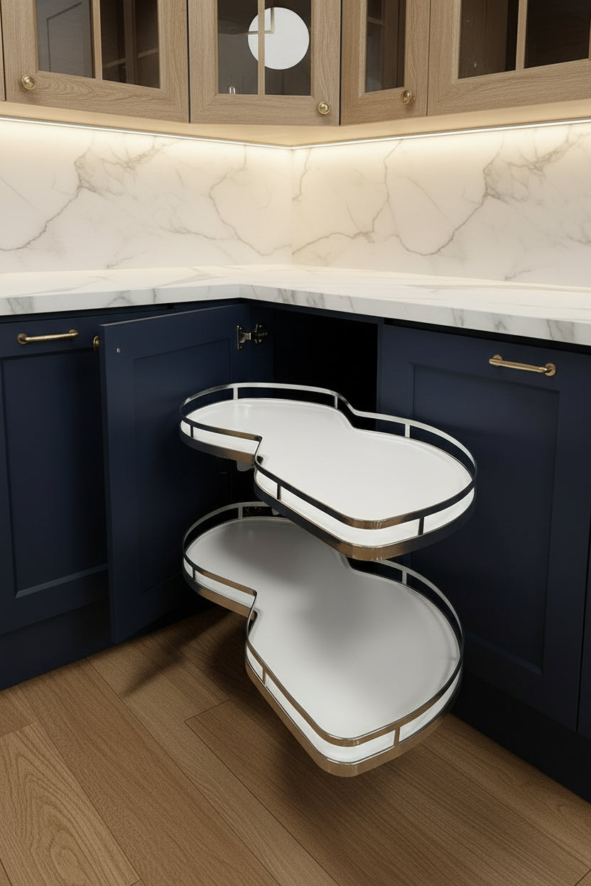 Étagère d'angle double coulissante VidaXL Sherbrooke, rangement pratique en bois avec structure en métal, installation murale élégante.