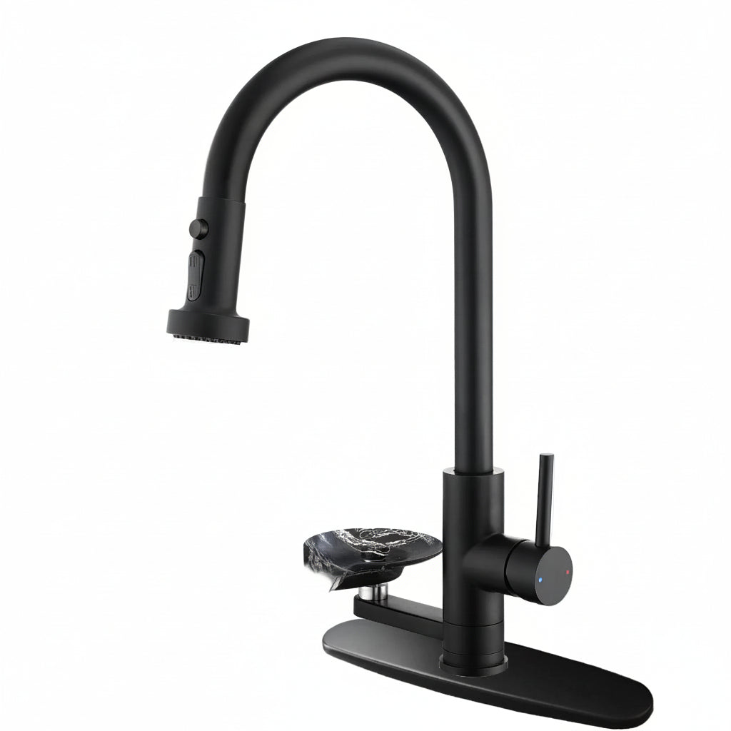 3-in-1 Kitchen Faucet With Press-Type Glass Rinser, High-Arc Pull-Down Sprayer Faucet, 3 Function Spray Mode, Matte Black Finish, For Modern Kitchen Sink - HAUSSLYON