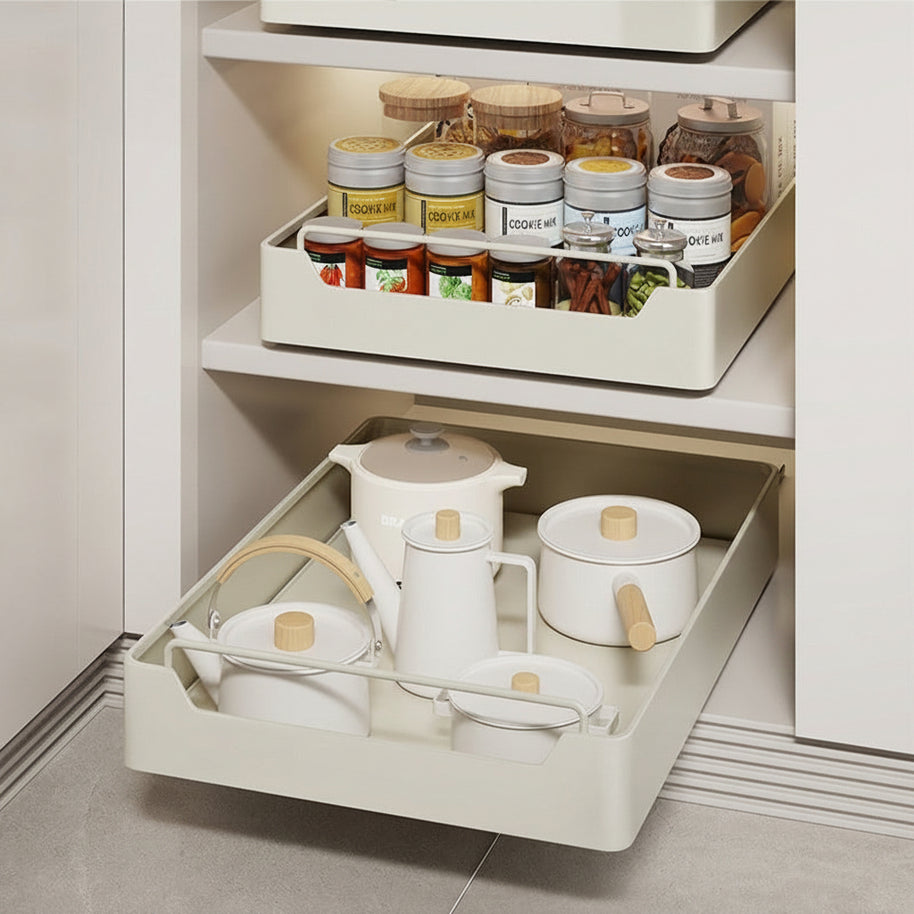 Étagère de rangement coulissante VidaXL pour armoires de cuisine avec plusieurs niveaux en métal noir.