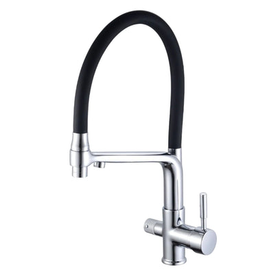 Robinet de cuisine Hausslyon Olympe avec bec pivotant et finition en acier inoxydable, installé sur un évier de cuisine moderne