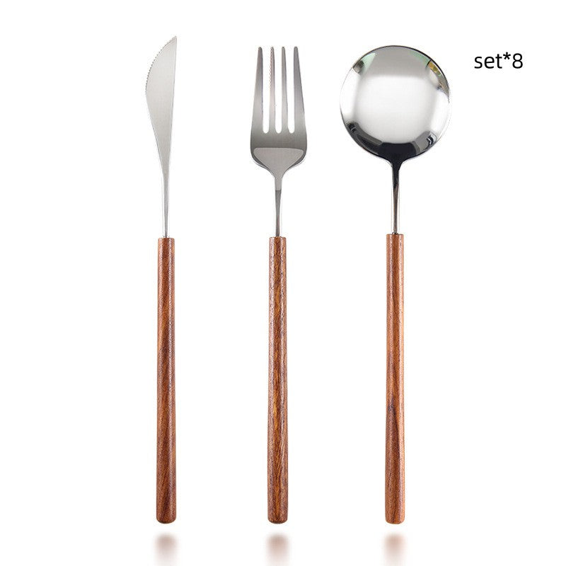 Couverts en bois de rose VidaXL, ensemble de couverts élégants avec manches en bois de rose et lames en acier inoxydable.