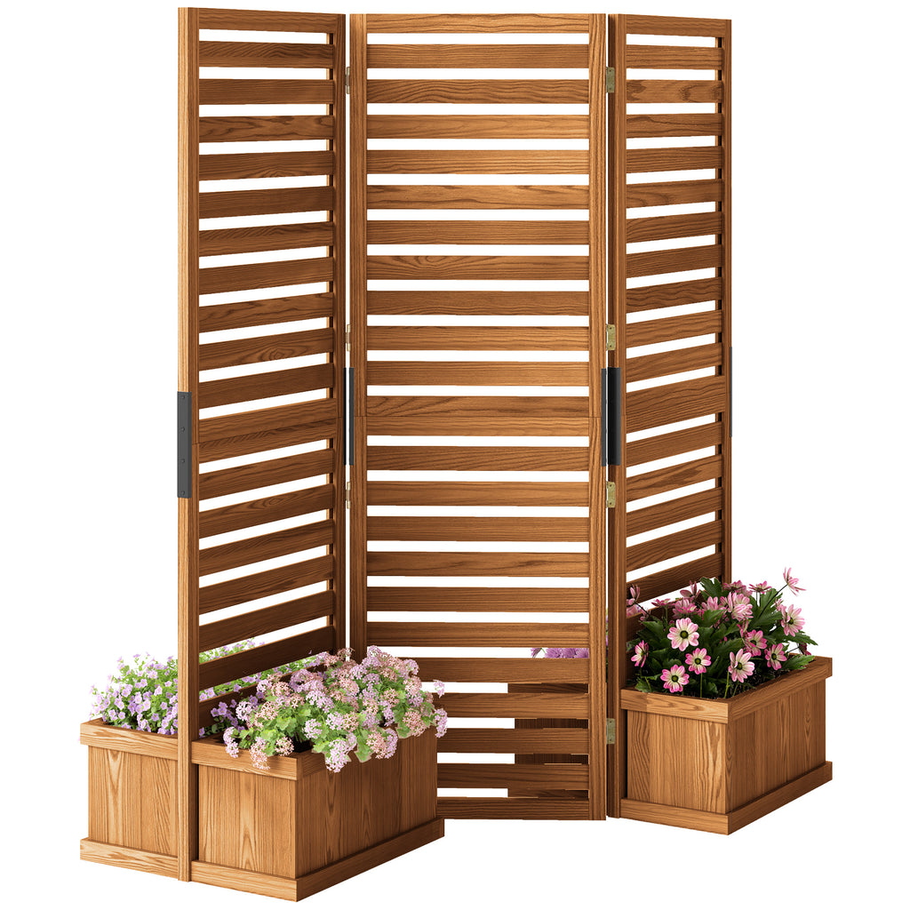 62.5" x 19" x 66" Wood Panel Trellis w/ 4 Planter Box Raised Bed for Garden Natural Wood - HAUSSLYON