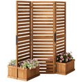 62.5" x 19" x 66" Wood Panel Trellis w/ 4 Planter Box Raised Bed for Garden Natural Wood - HAUSSLYON