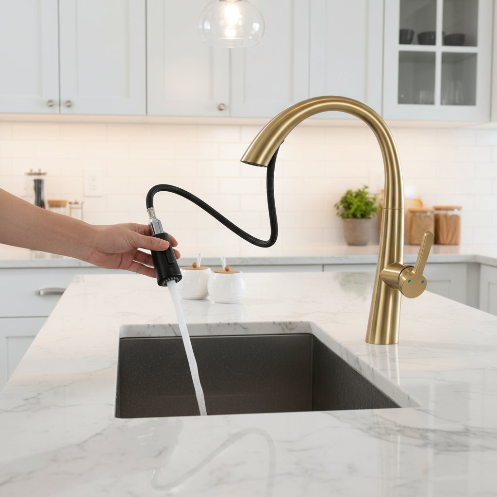 Single Handle Stainless Steel Pull Out Kitchen Faucet - HAUSSLYON