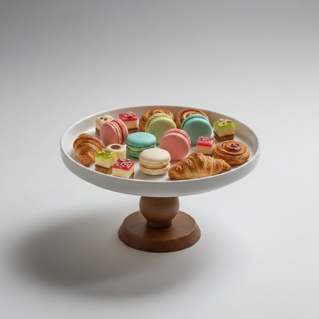 Plateau à dessert en bois et porcelaine VidaXL, élégant design avec surface en rosewood et détails en porcelaine.