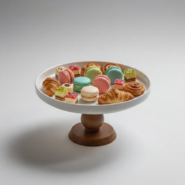 Plateau à dessert en bois et porcelaine VidaXL, élégant design avec surface en rosewood et détails en porcelaine.
