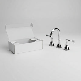 Robinet de salle de bain Haussslyon Lorraine, en métal chromé avec poignées modernes, visible dans cette image.