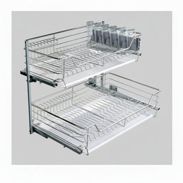 Tiroir coulissant double en acier inoxydable VidaXL pour meuble, avec rails robustes et finition moderne.