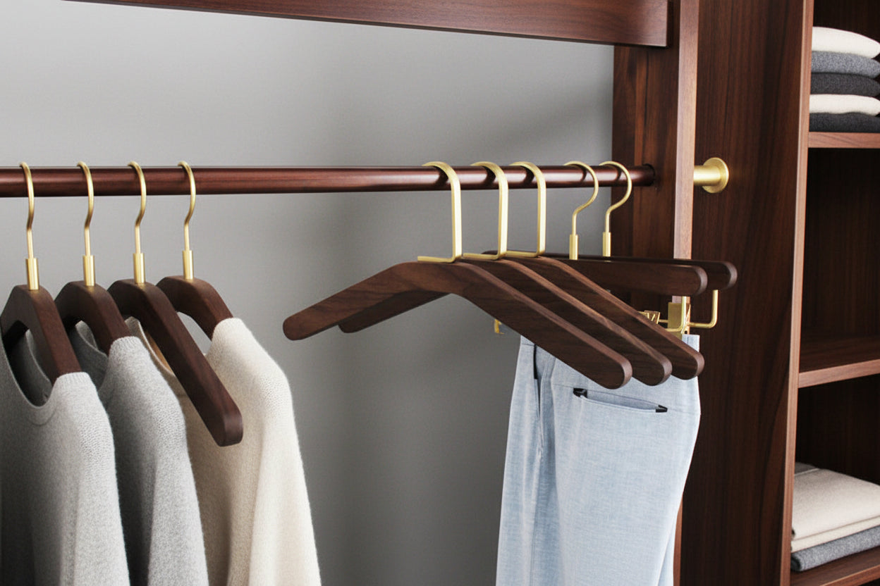 Black Walnut Solid Wood Brass Clothes Support Non-Slip Coat Hanger - HAUSSLYON
