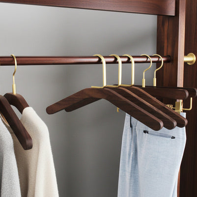 Black Walnut Solid Wood Brass Clothes Support Non-Slip Coat Hanger - HAUSSLYON