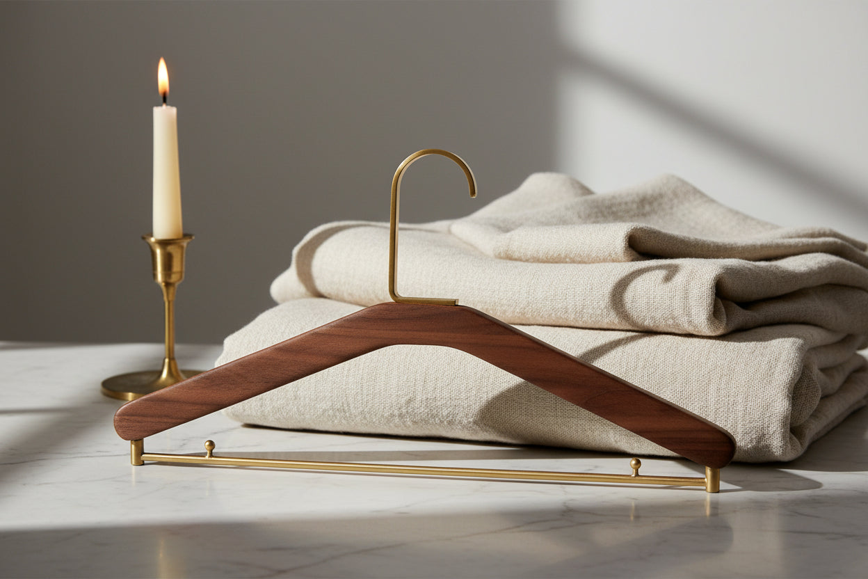 Black Walnut Solid Wood Brass Clothes Support Non-Slip Coat Hanger - HAUSSLYON