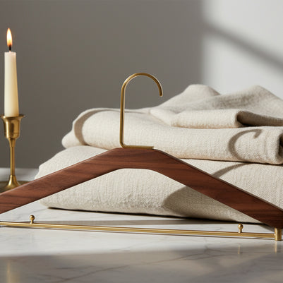 Black Walnut Solid Wood Brass Clothes Support Non-Slip Coat Hanger - HAUSSLYON