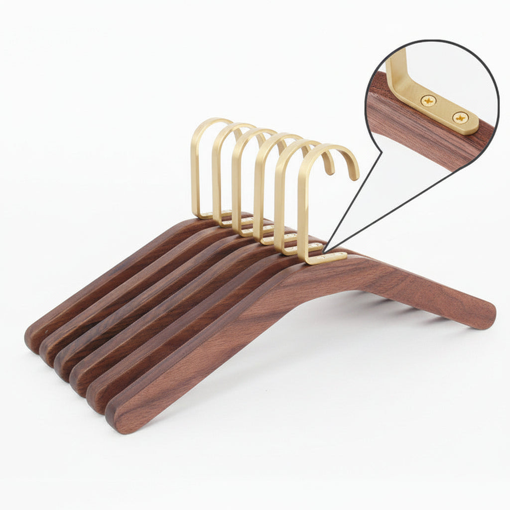 Black Walnut Solid Wood Brass Clothes Support Non-Slip Coat Hanger - HAUSSLYON