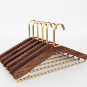 Black Walnut Solid Wood Brass Clothes Support Non-Slip Coat Hanger - HAUSSLYON