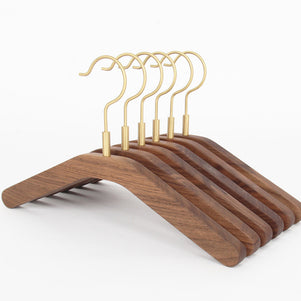 Black Walnut Solid Wood Brass Clothes Support Non-Slip Coat Hanger - HAUSSLYON