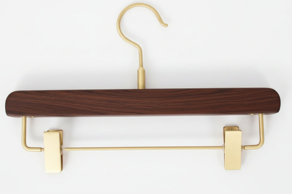 Black Walnut Solid Wood Brass Clothes Support Non-Slip Coat Hanger - HAUSSLYON