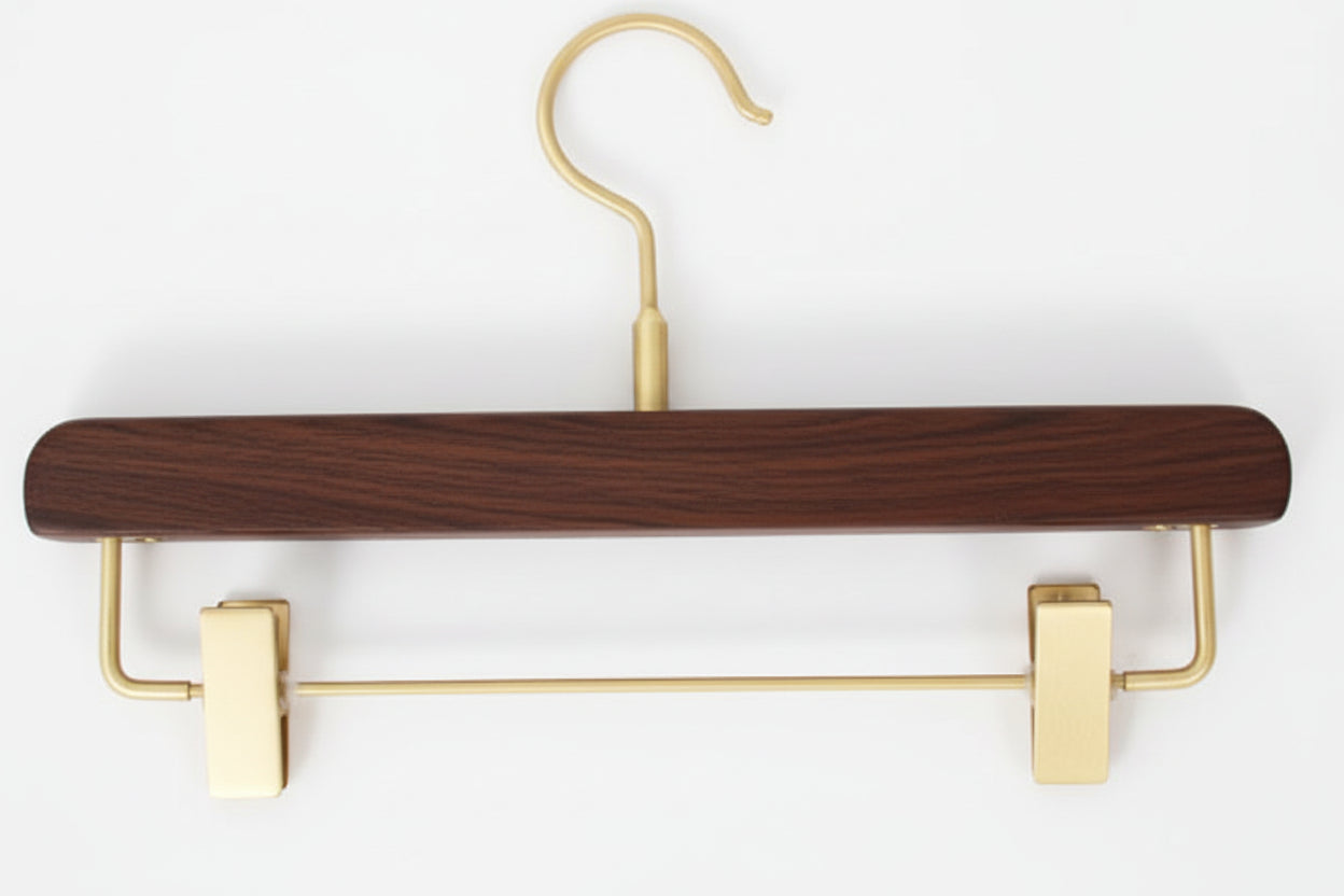 Black Walnut Solid Wood Brass Clothes Support Non-Slip Coat Hanger - HAUSSLYON