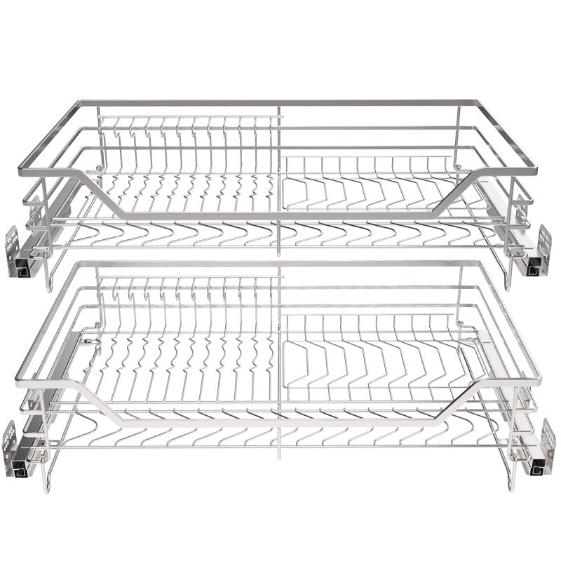 Tiroir coulissant double en acier inoxydable VidaXL, robuste et moderne, avec rails métalliques visibles pour rangement pratique.