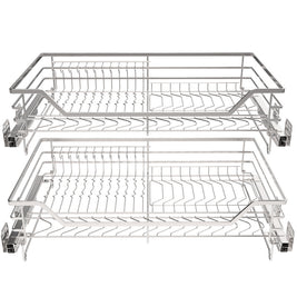 Tiroir coulissant double en acier inoxydable VidaXL, robuste et moderne, avec rails métalliques visibles pour rangement pratique.