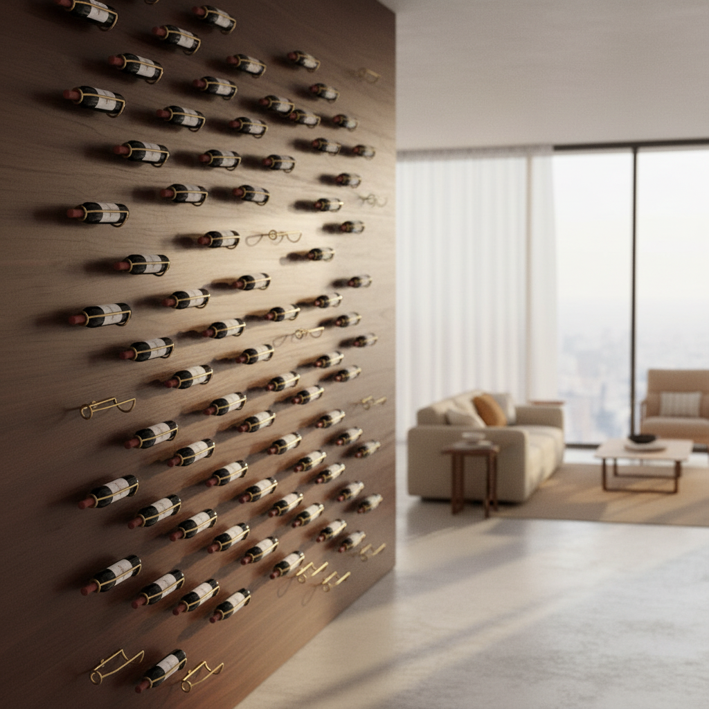 Présentoir mural décoratif pour bouteille de vin HAUSSLYON, fixation élégante pour bouteilles dans un espace intérieur.