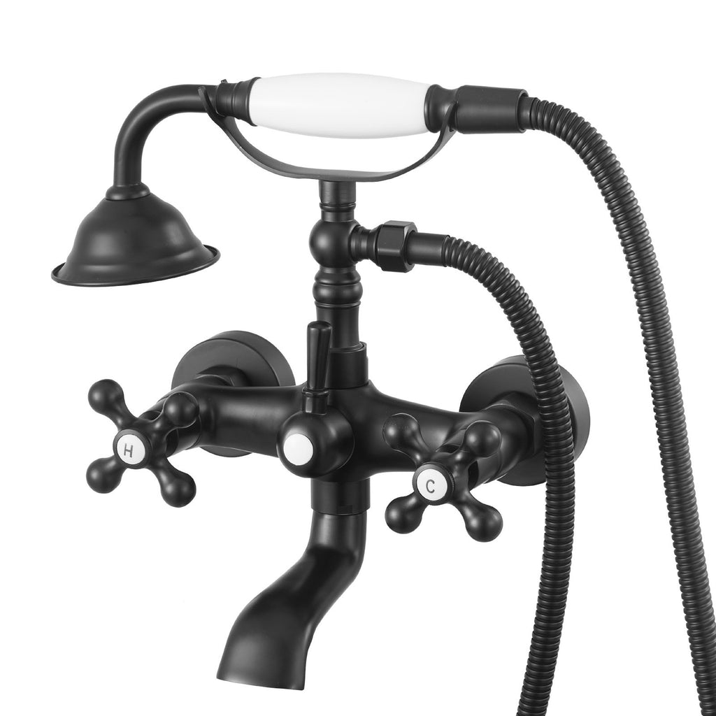 Clawfoot Tub Faucet, Wall Mount Bathtub Faucets With Handheld Shower, Vintage Matte Black Clawfoot Tub Filler Faucet Shower Kit With Adjustable Swing Arms & 360° Rotation Spout For Bathtubs - HAUSSLYON