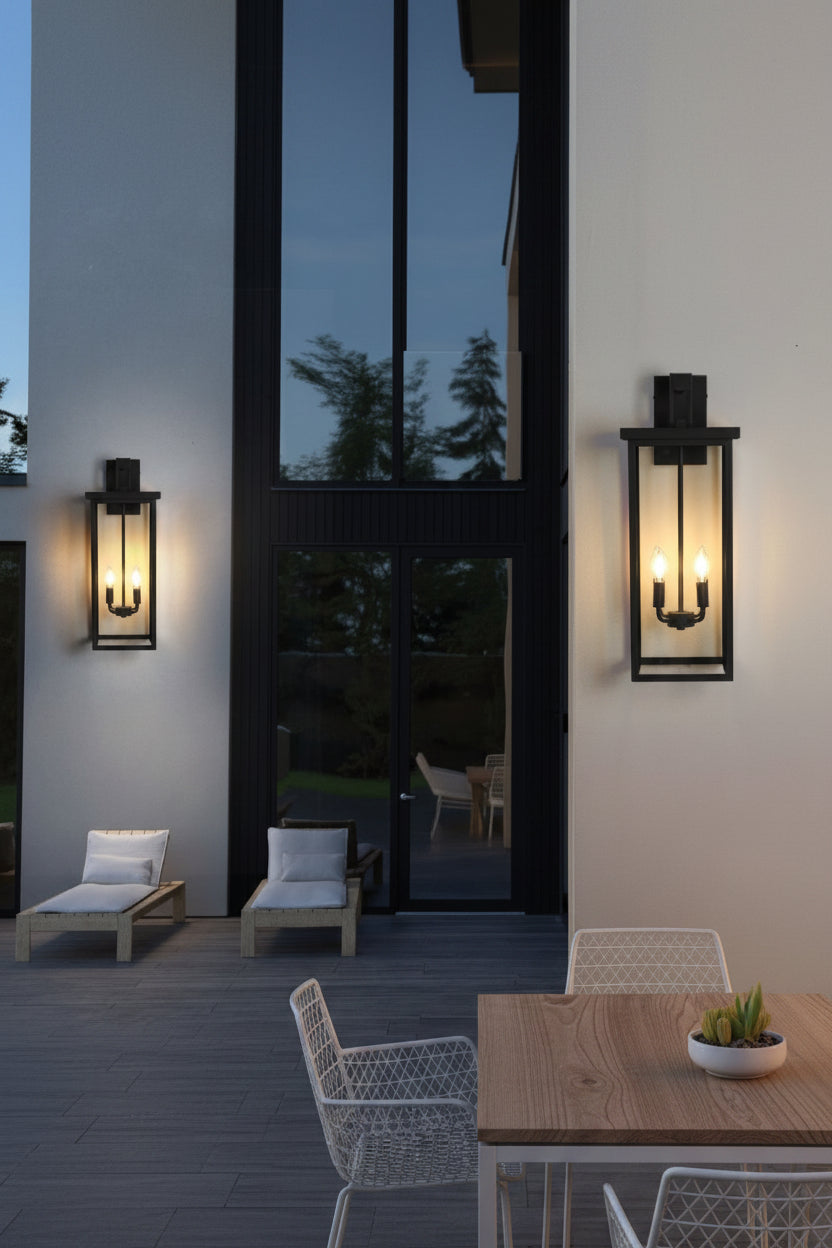 26H 1ps Modern Outdoor Wall Lanterns With Black Metal Frame And Clear Glass, 4 E12 Bulb Socket, Weatherproof Wall Sconces For Porch, Garden, Patio No Bulbs - HAUSSLYON