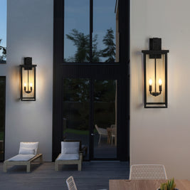 26H 1ps Modern Outdoor Wall Lanterns With Black Metal Frame And Clear Glass, 4 E12 Bulb Socket, Weatherproof Wall Sconces For Porch, Garden, Patio No Bulbs - HAUSSLYON