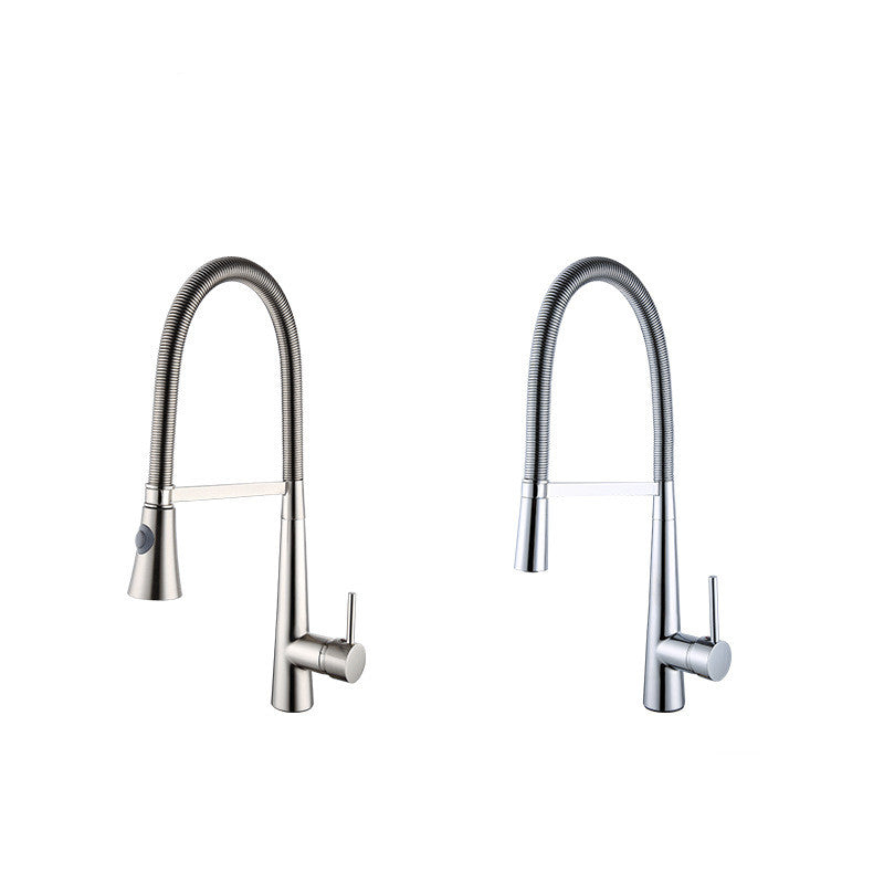 Robinet de cuisine Hauslyon avec une tige en acier inoxydable, design moderne, vue de face avec poignée et bec.