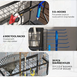 3-Tier Yard Tool Storage Rack, Garden Tool Organizer with Hooks for Long-Handled, Broom, Shovel, Blue - HAUSSLYON