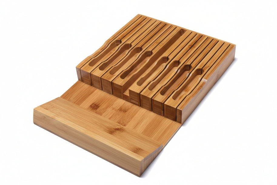 Porte-couteaux Hauslyon pour cuisine, support en bois avec plusieurs emplacements pour couteaux de cuisine.