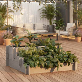 Jardinière surélevée à 3 niveaux Arosa de la marque AOSOM, en bois naturel, adaptée pour plantes d’intérieur ou d’extérieur.