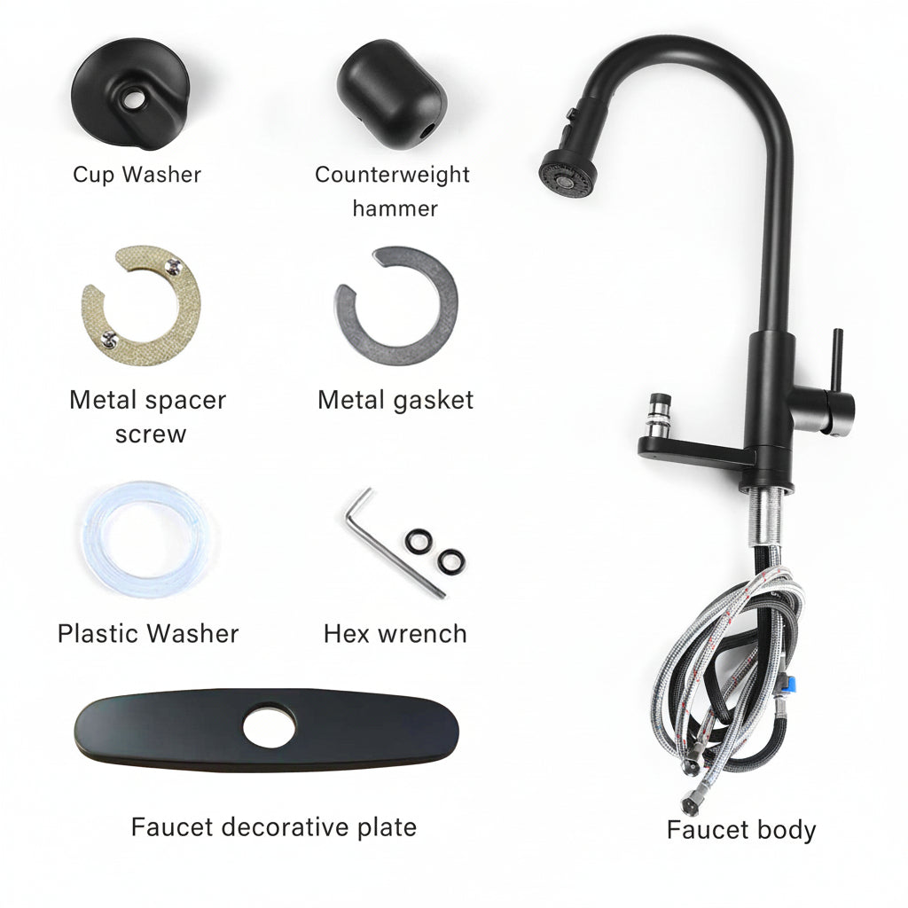 3-in-1 Kitchen Faucet With Press-Type Glass Rinser, High-Arc Pull-Down Sprayer Faucet, 3 Function Spray Mode, Matte Black Finish, For Modern Kitchen Sink - HAUSSLYON