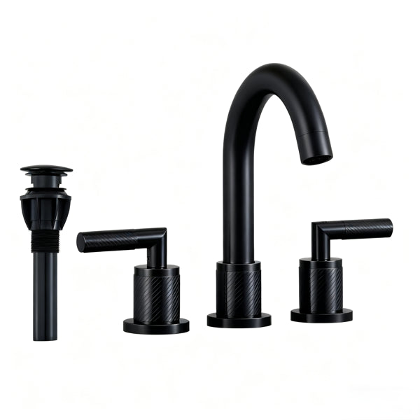 Bathroom Faucet 2 Handle Matte Black Bathroom Sink Faucet Widespread 3 Hole 360° Swivel Spout Modern Sink Basin Faucets 8 Inch[Unable Ship Weekends, TK/TEMU Only For Pickup] - HAUSSLYON