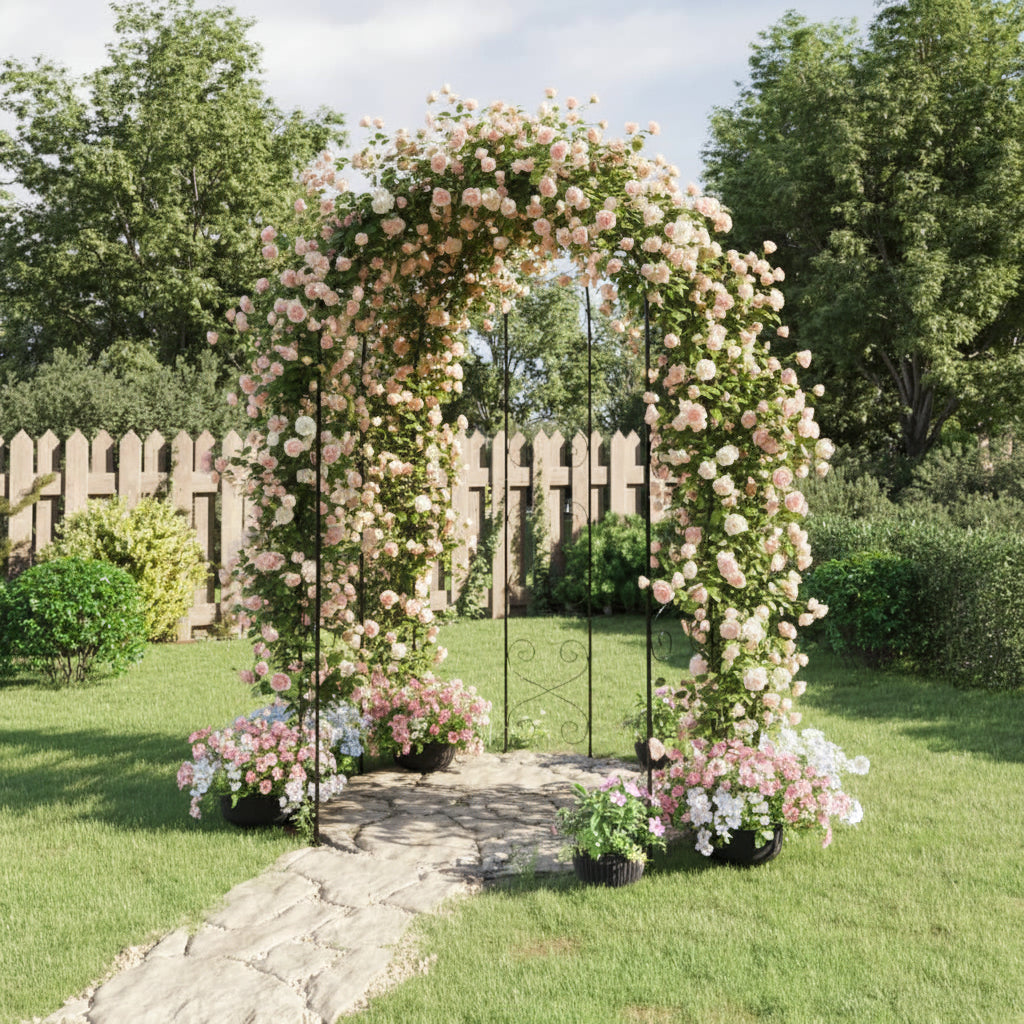Garden Arch Black Ø180x255 cm Steel - HAUSSLYON