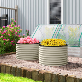Deux bacs à jardin surélevés Rosemere blanc crème de la marque AOSOM, montrant leur structure en métal et leur finition élégante.