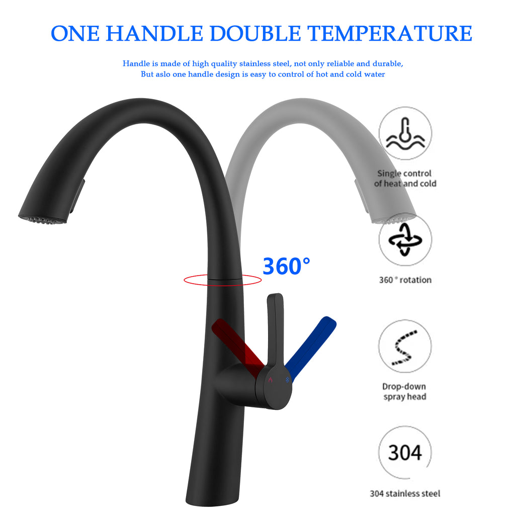 Stainless Steel Pull Out Kitchen Faucet - HAUSSLYON