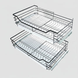 Tiroir coulissant double en acier inoxydable VidaXL, structure robuste et finition lisse pour rangement moderne.