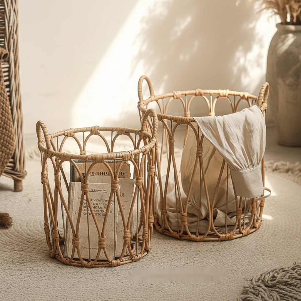Rattan Storage Basket Woven Dirty Clothes Storage - HAUSSLYON