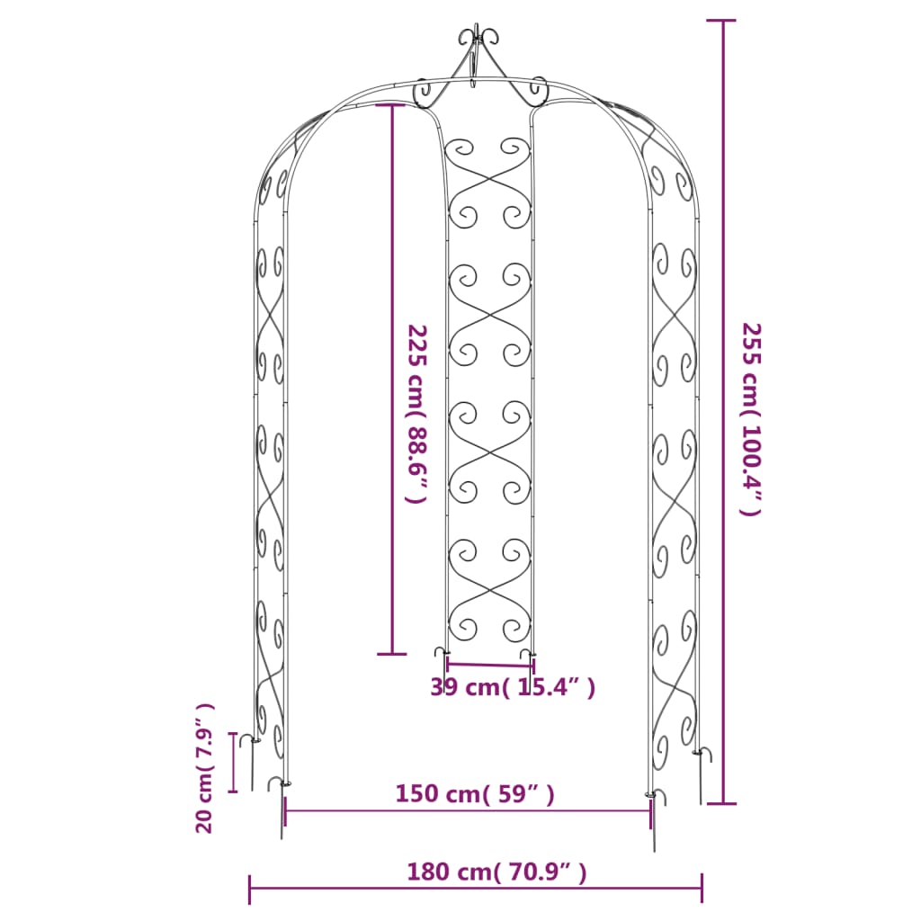 Garden Arch Black Ø180x255 cm Steel - HAUSSLYON