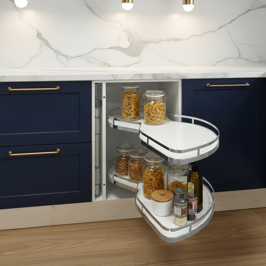 Étagère d'angle double coulissant VidaXL Sherbrooke en bois, avec étagères ouvertes pour rangement pratique et élégant.