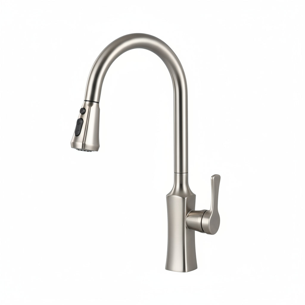 Robinet de cuisine RENFAN Tatu City avec levier unique, en acier inoxydable, installation murale, design moderne.