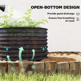 Deux bacs à jardin surélevés AOSOM Rosemère gris foncé pour plantation, avec structure en métal et espace pour plantes ou légumes.