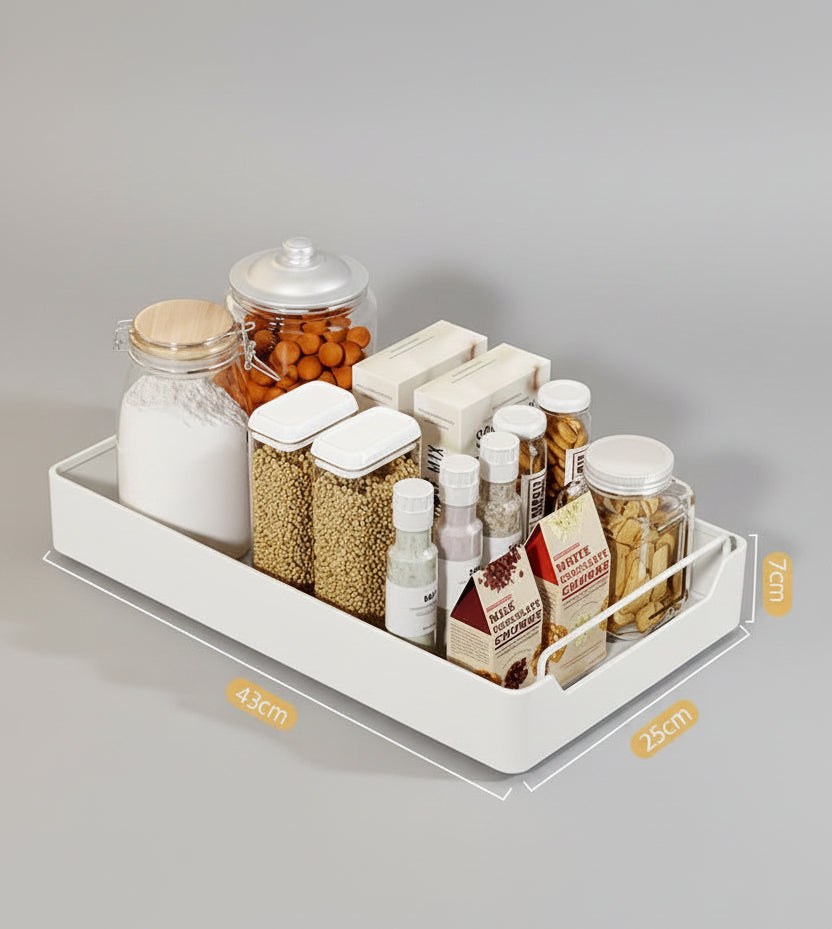Étagère de rangement coulissante VidaXL pour armoire de cuisine, avec plusieurs niveaux en métal noir.