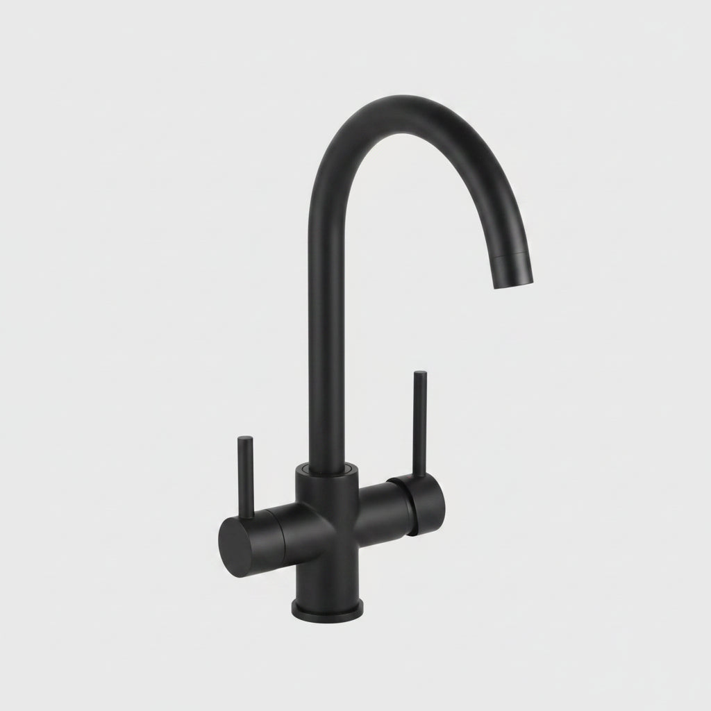 Robinet de cuisine RENFAN Laval en acier inoxydable avec bec pivotant et poignée ergonomique.