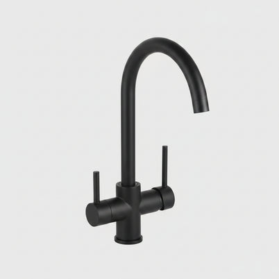 Robinet de cuisine HAUSSLYON Laval en acier inoxydable avec poignée tournante et bec flexible.