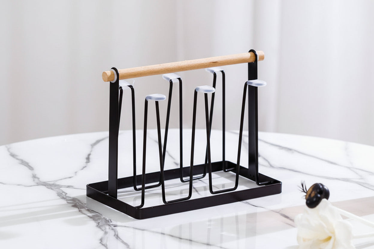 Household Wooden Handle Drain Cup Holder - HAUSSLYON