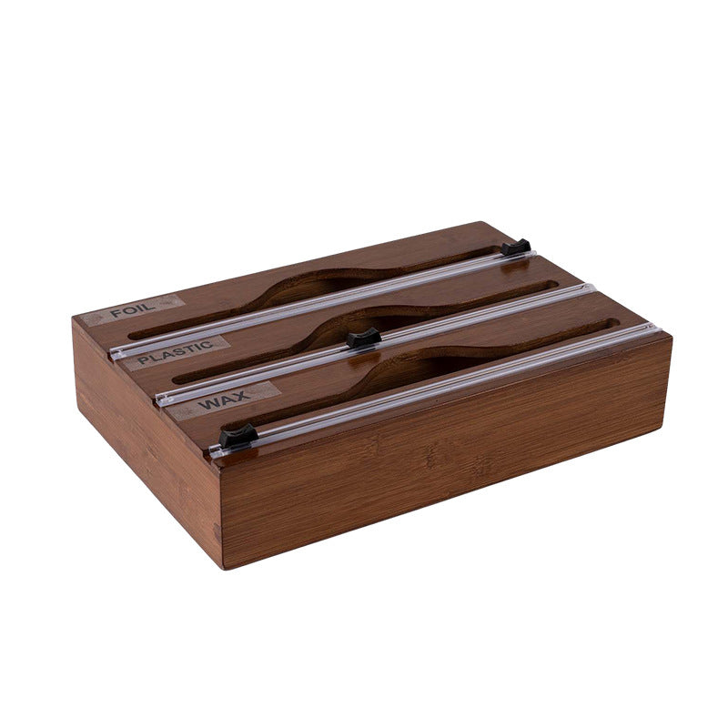 3 In 1 Bamboo Wrap Organizer With Cutter And Labels, Plastic Wrap Aluminum Foil And Wax Dispenser For Kitchen - HAUSSLYON