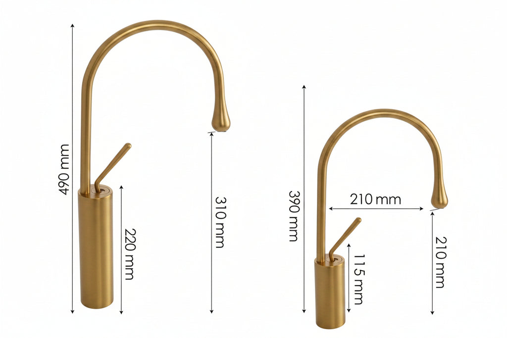 Water Drop Faucet All Copper Brushed Gold Above Counter Basin - HAUSSLYON
