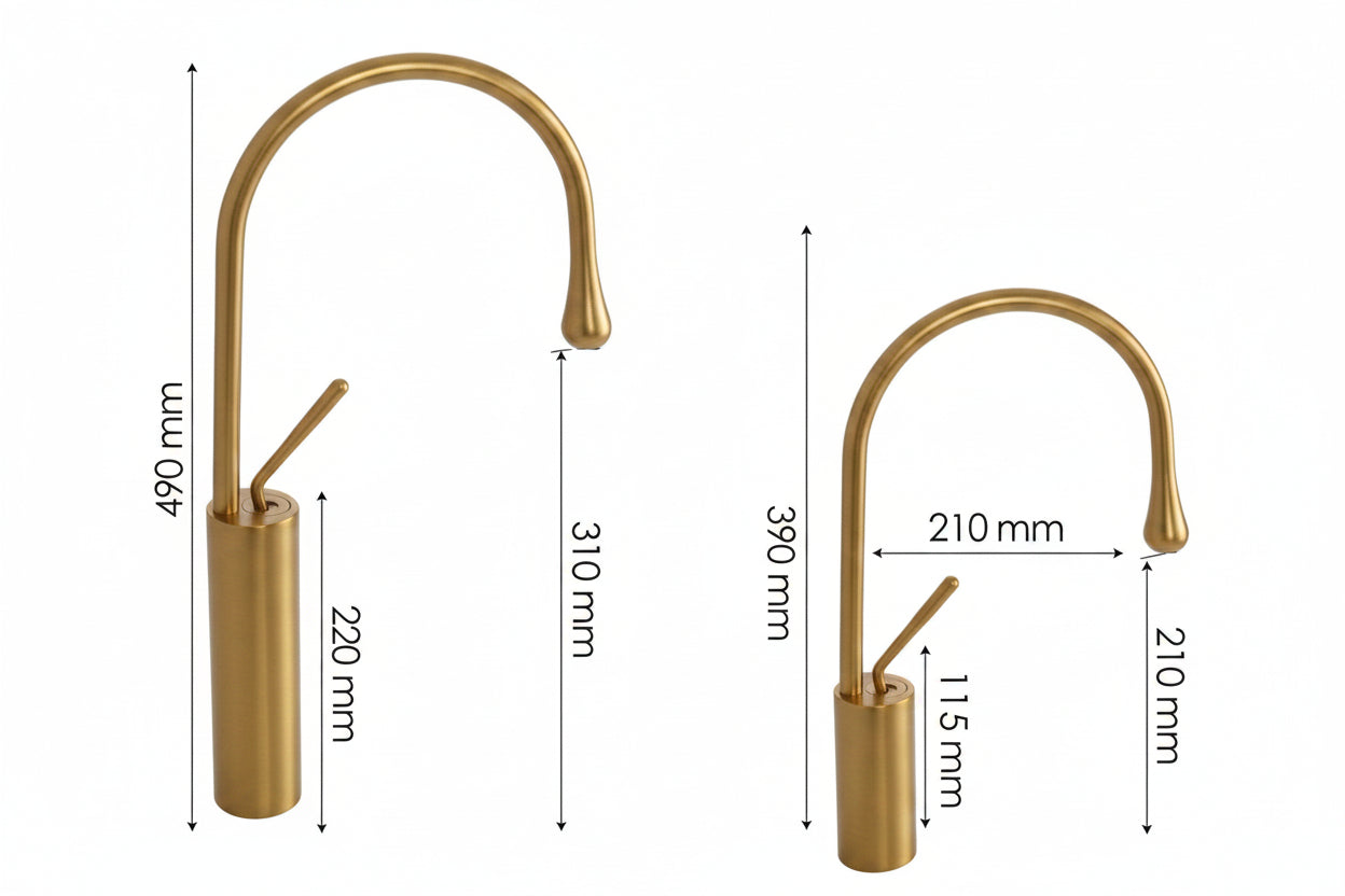 Water Drop Faucet All Copper Brushed Gold Above Counter Basin - HAUSSLYON