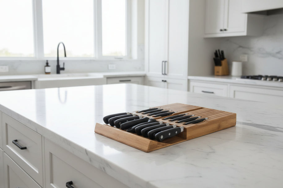 Support porte couteaux Hauslyon pour cuisine, en bois avec plusieurs emplacements pour couteaux, design pratique et élégant.